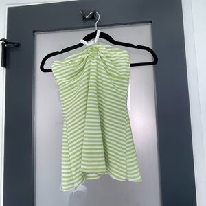 Neon Green and White Striped Halter Top